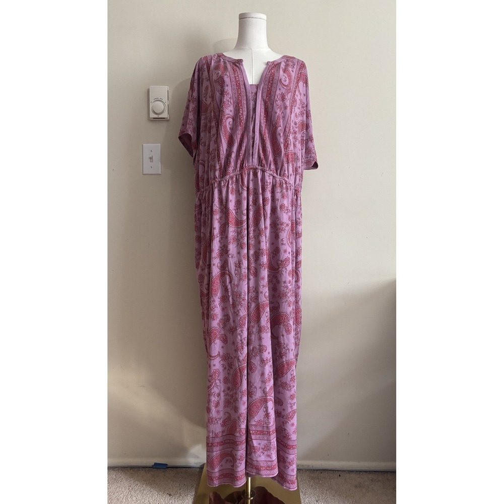 NWT Pure Jill J Jill Maxi Dress Plus Size 3X Pink Purple Paisley Floral Cotton